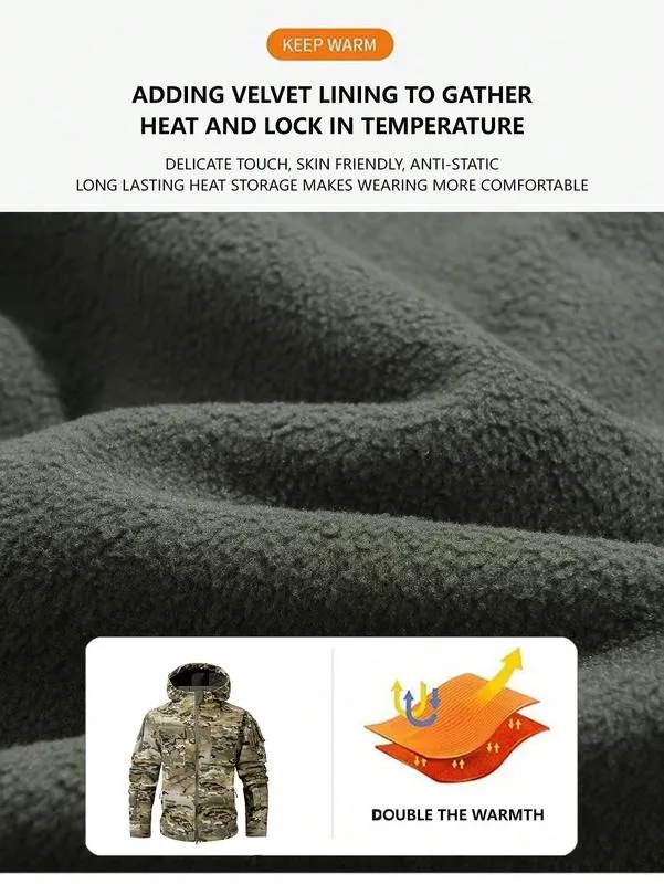 Men's Multi-Pocket Workwear Hooded Jacket, Fleece Waterproof Jacket