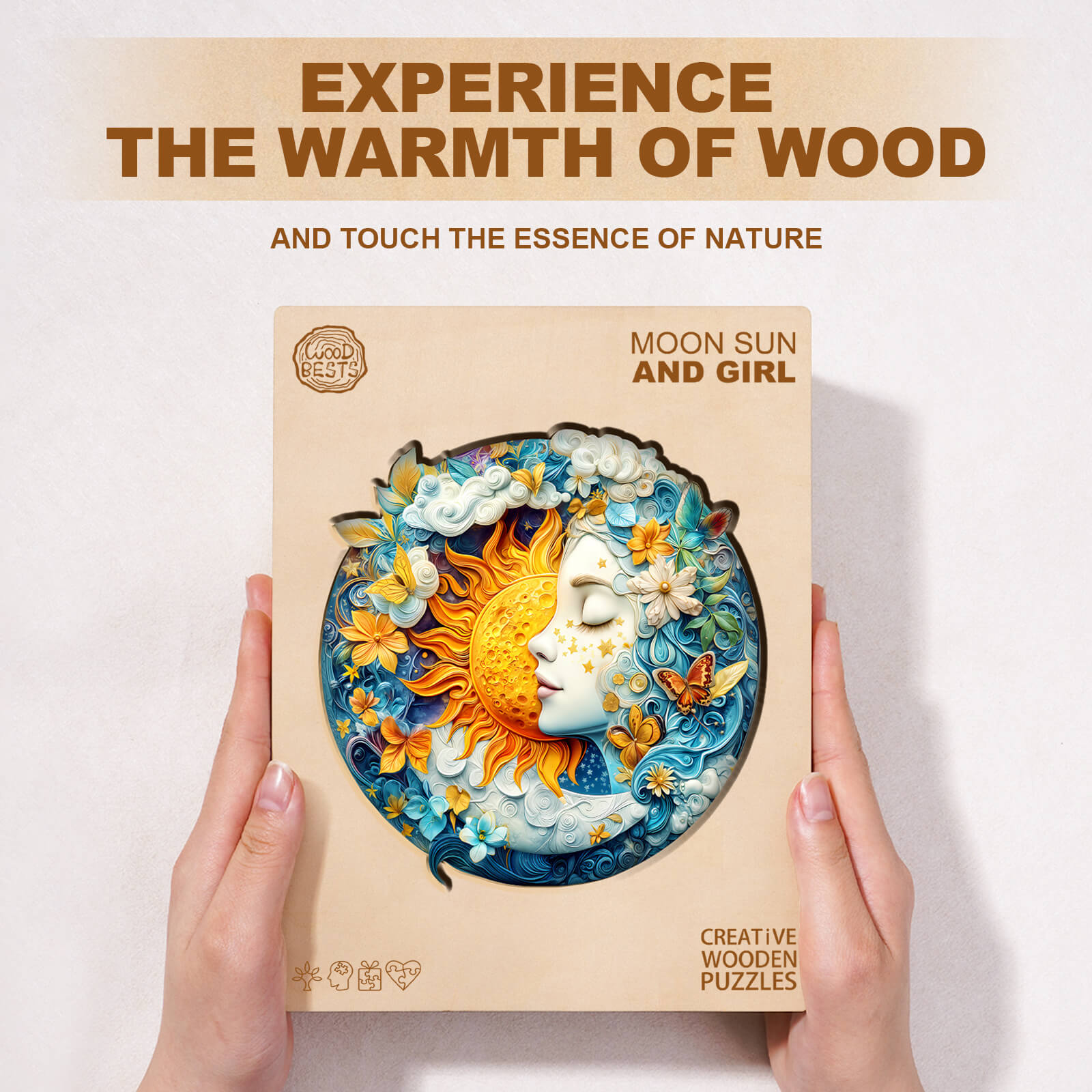 Moon sun and girl Wooden Jigsaw Puzzle