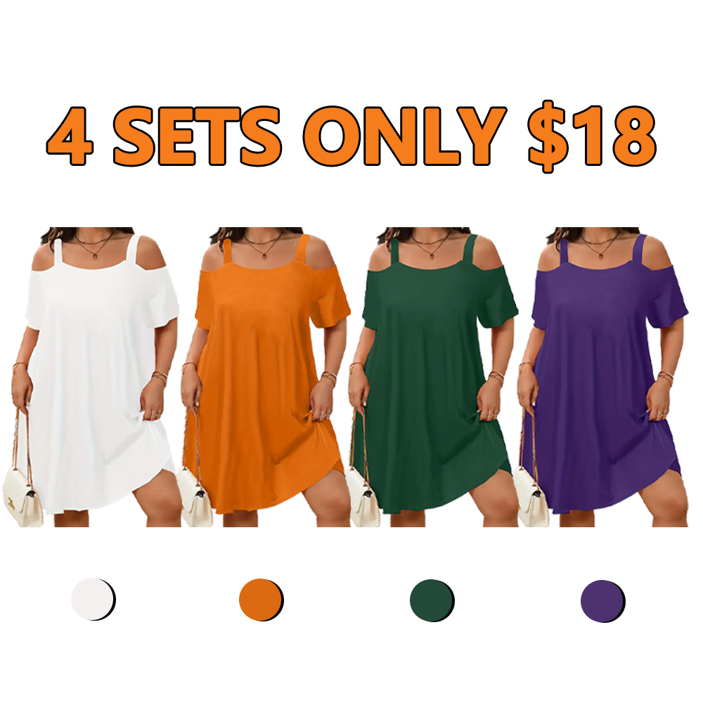 🔥8 PACK $24-Plus Size Women's off Shoulder Strapless Dress, 8 Colors Available