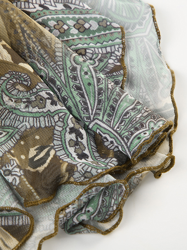 Printed Low Waist Irregular Skirt In Green