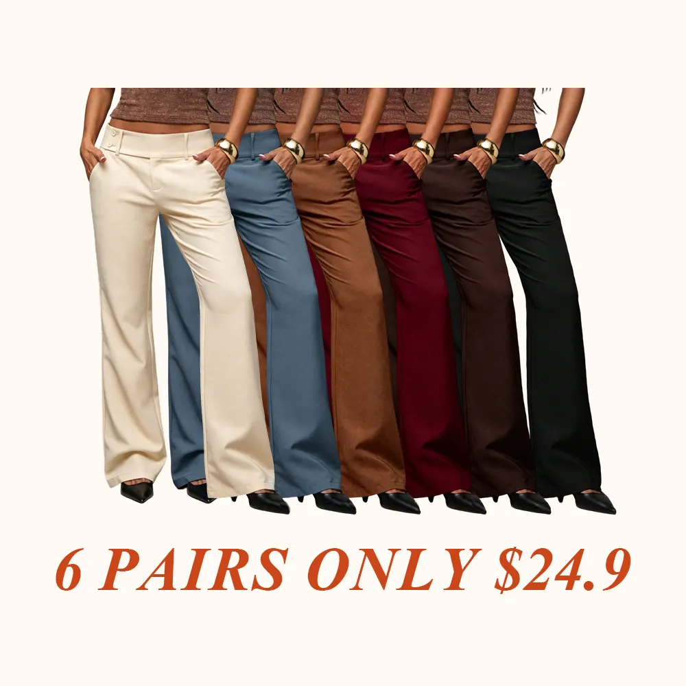 Women's Plain Pocket Elegant Casual Flare Pants, Business Casual Women's Clothing, All-Season Ladies' Apparel