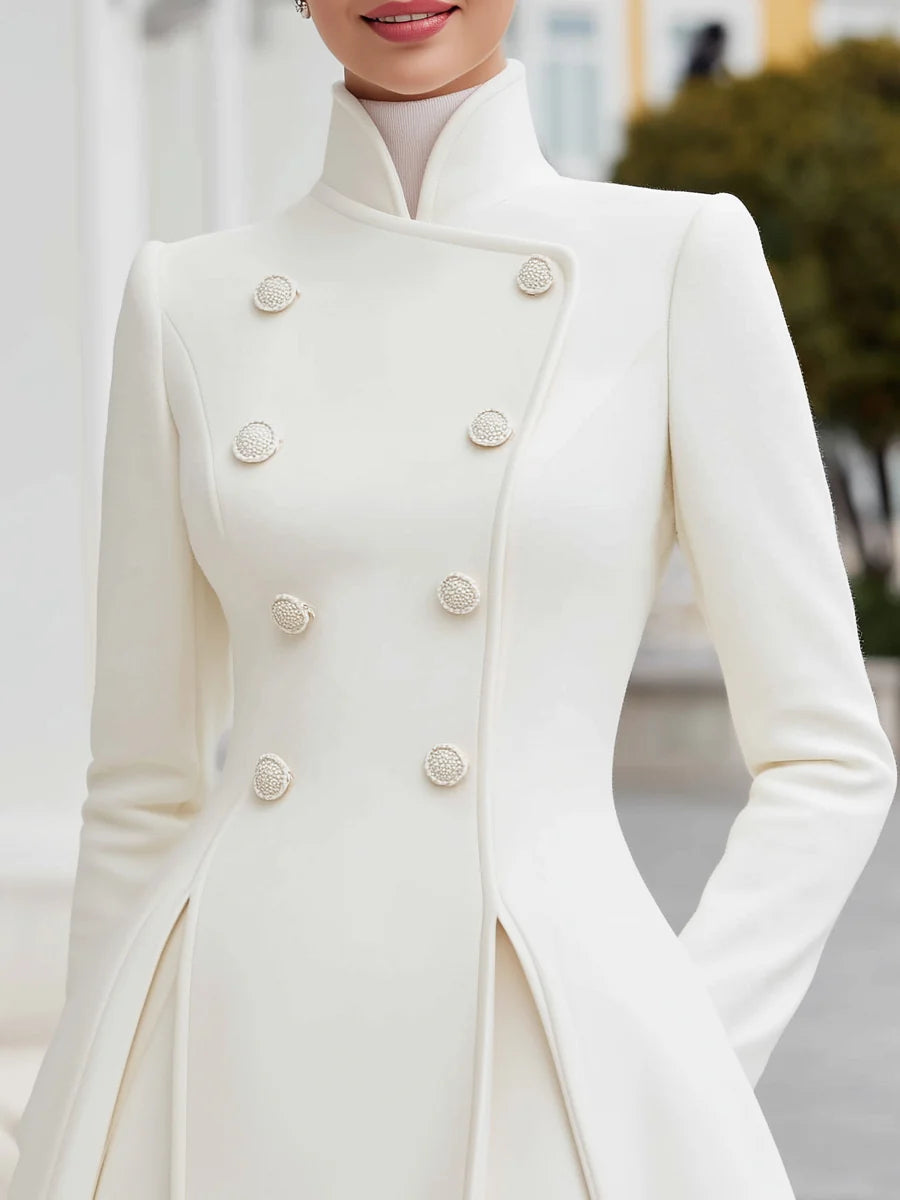 Elegant Double-Breasted Flared A-Line Coat Dress
