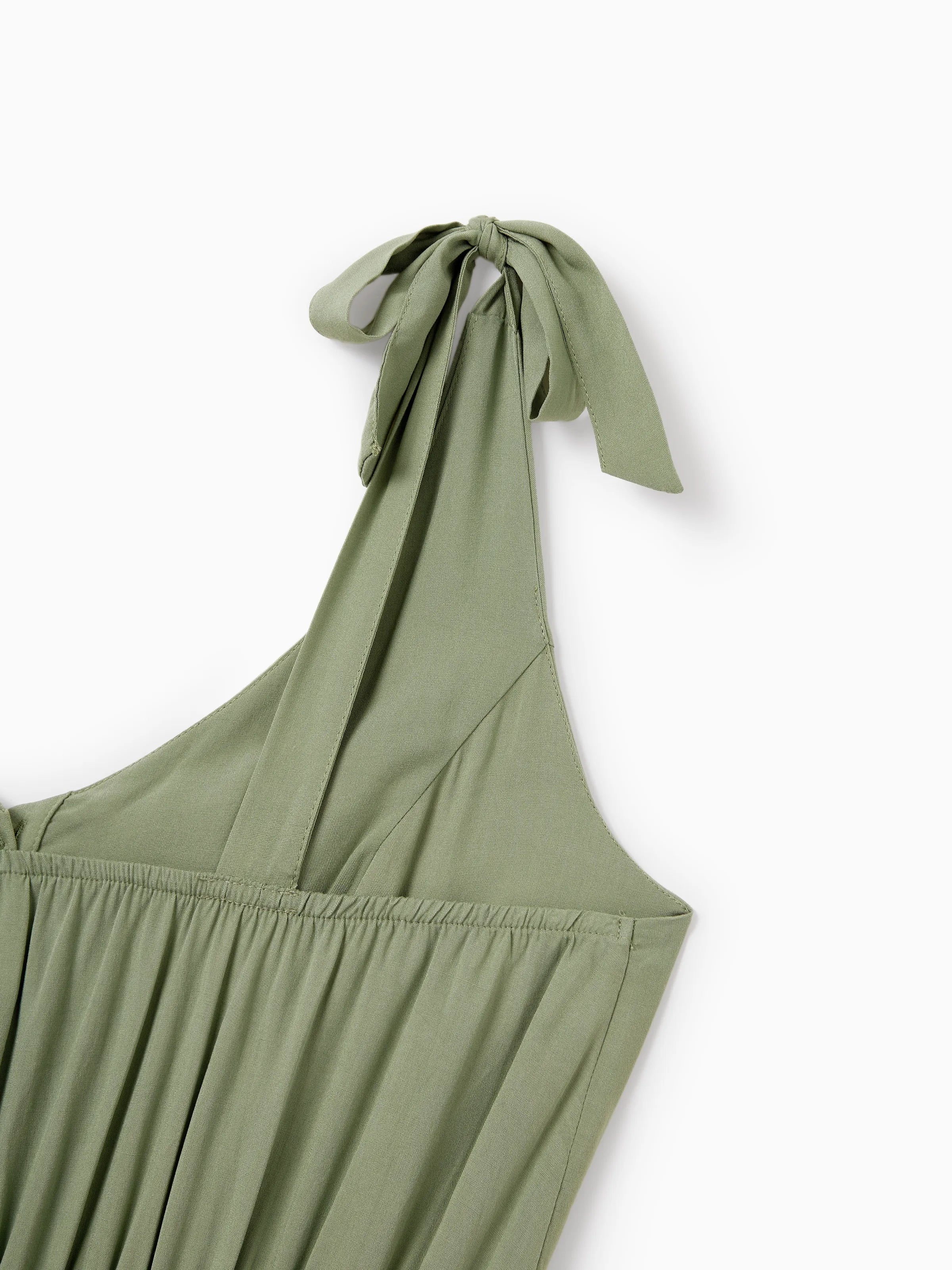 Family Matching Polo Collar Short-sleeve Shirt or V-neck Strappy Mesh Dress  Green