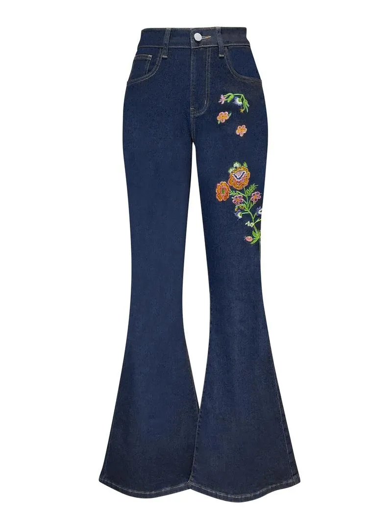 Women's Plain Flare Leg Jeans with Button & Pockets , Casual Bell Bottom Trousers for Daily Wear