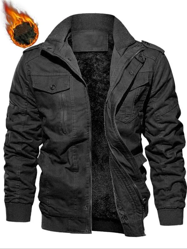 Men's Regular Fit Solid Pocket Zipper Thermal Lined Jacket