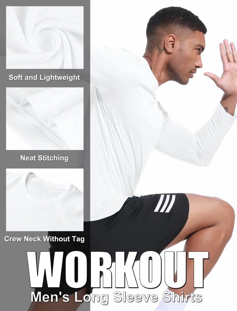 Men’s 5-Pack Moisture Wicking Long Sleeve Activewear T-Shirts