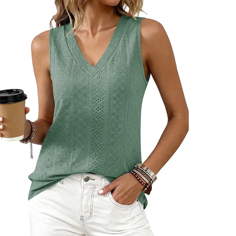 Women's Vest 2026 Summer Hollow-out Crossover V-neck Sleeveless Casual Loose Basic Style