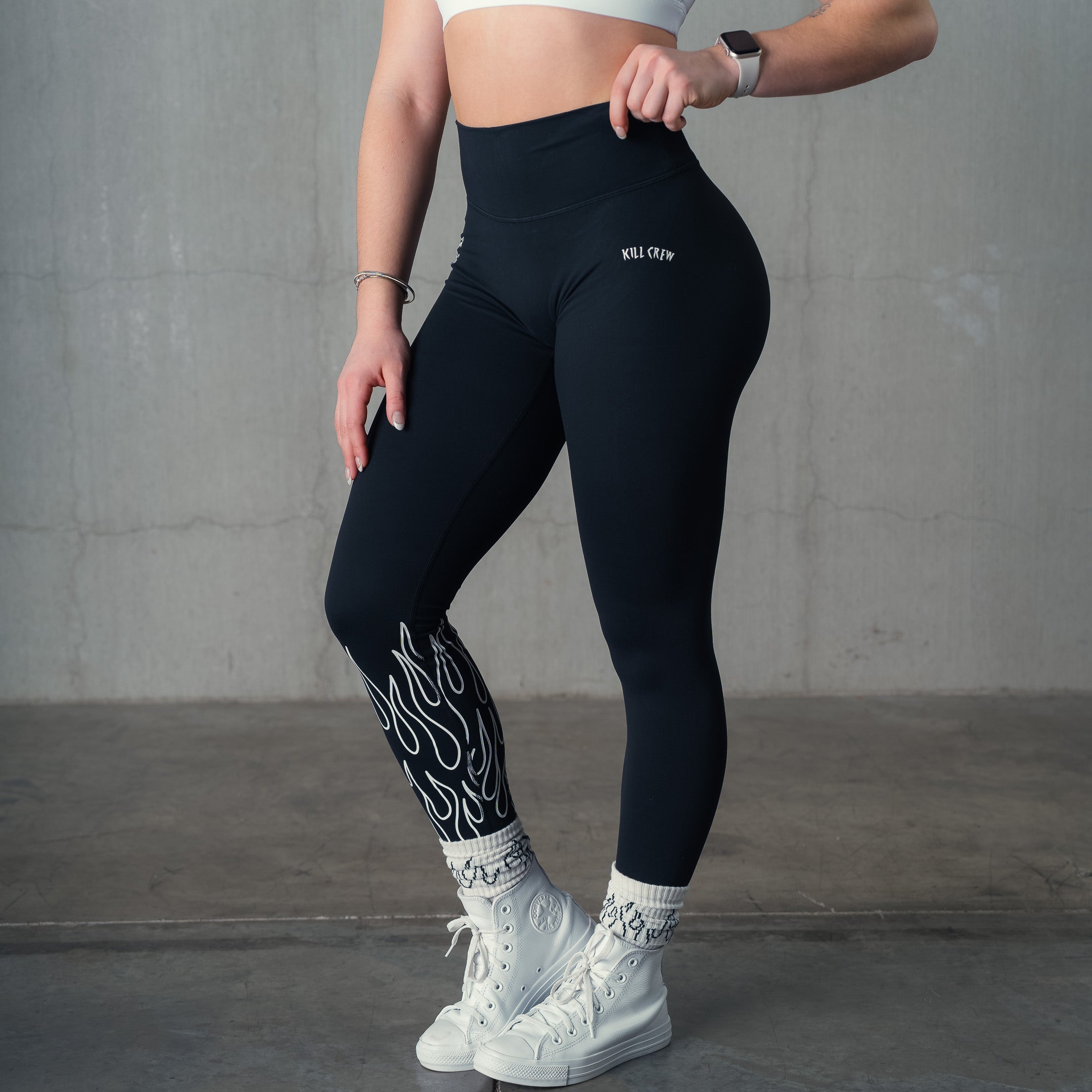 FLAME LEGGINGS - BLACK / WHITE