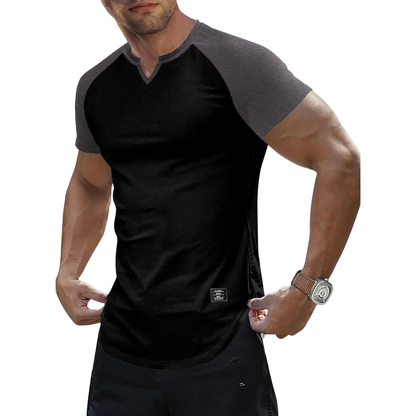 Mens Muscle Slim T Shirt V-Neck Longline Henley Shirt Gym Workout Athletic Tee Shirts, men gifts