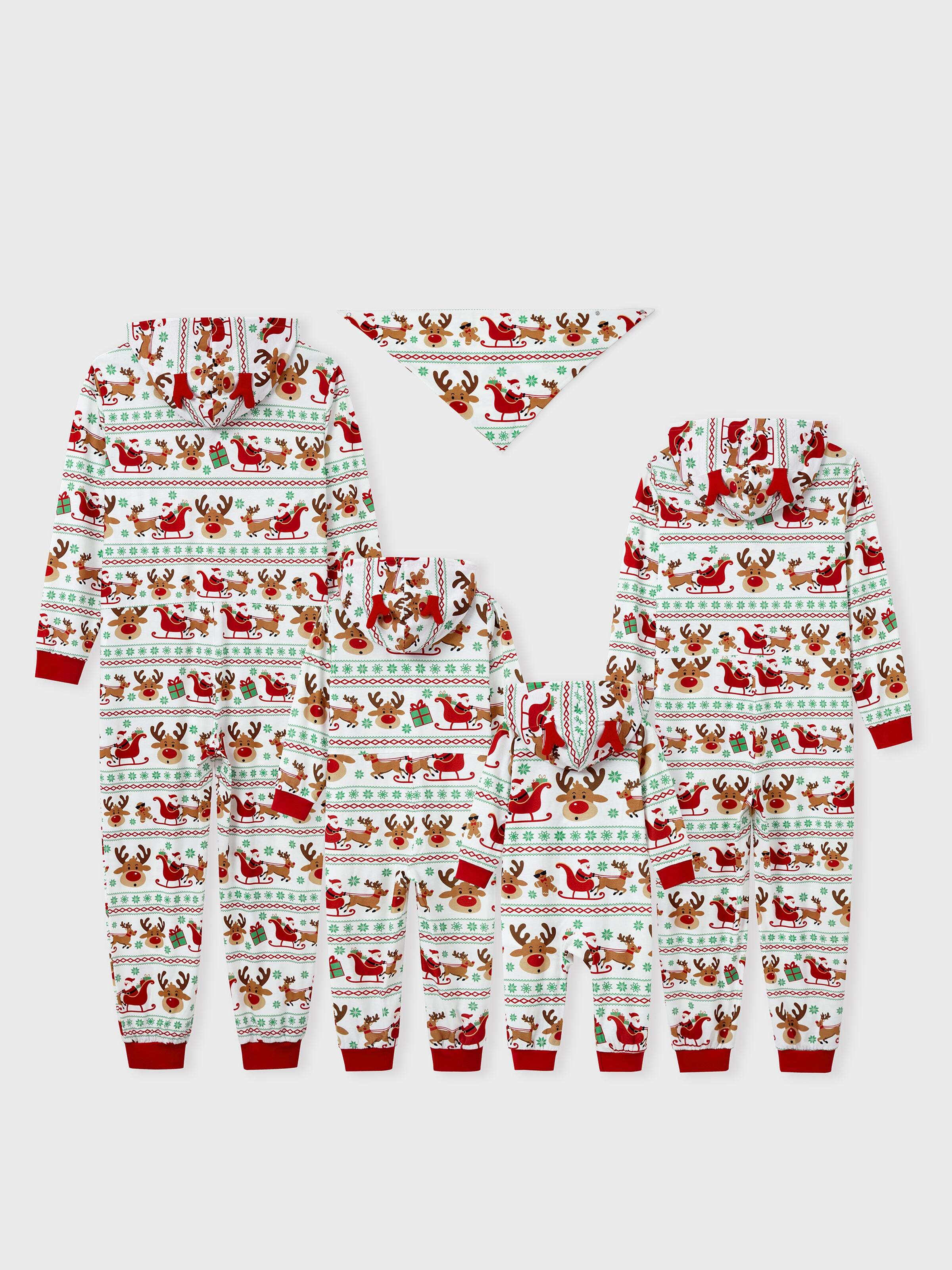 Christmas Onesies Matching Family Pajamas Set Reindeer Print Long-sleeve PJS with Christmas Socks Red
