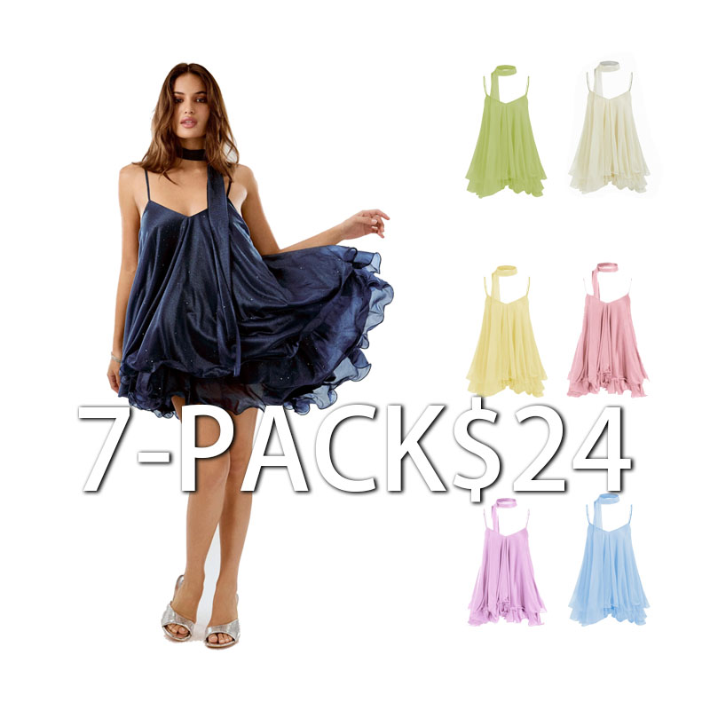 Women's Sequin V-Neck Halter Mini Dress – Ruffled Hem with Scarf