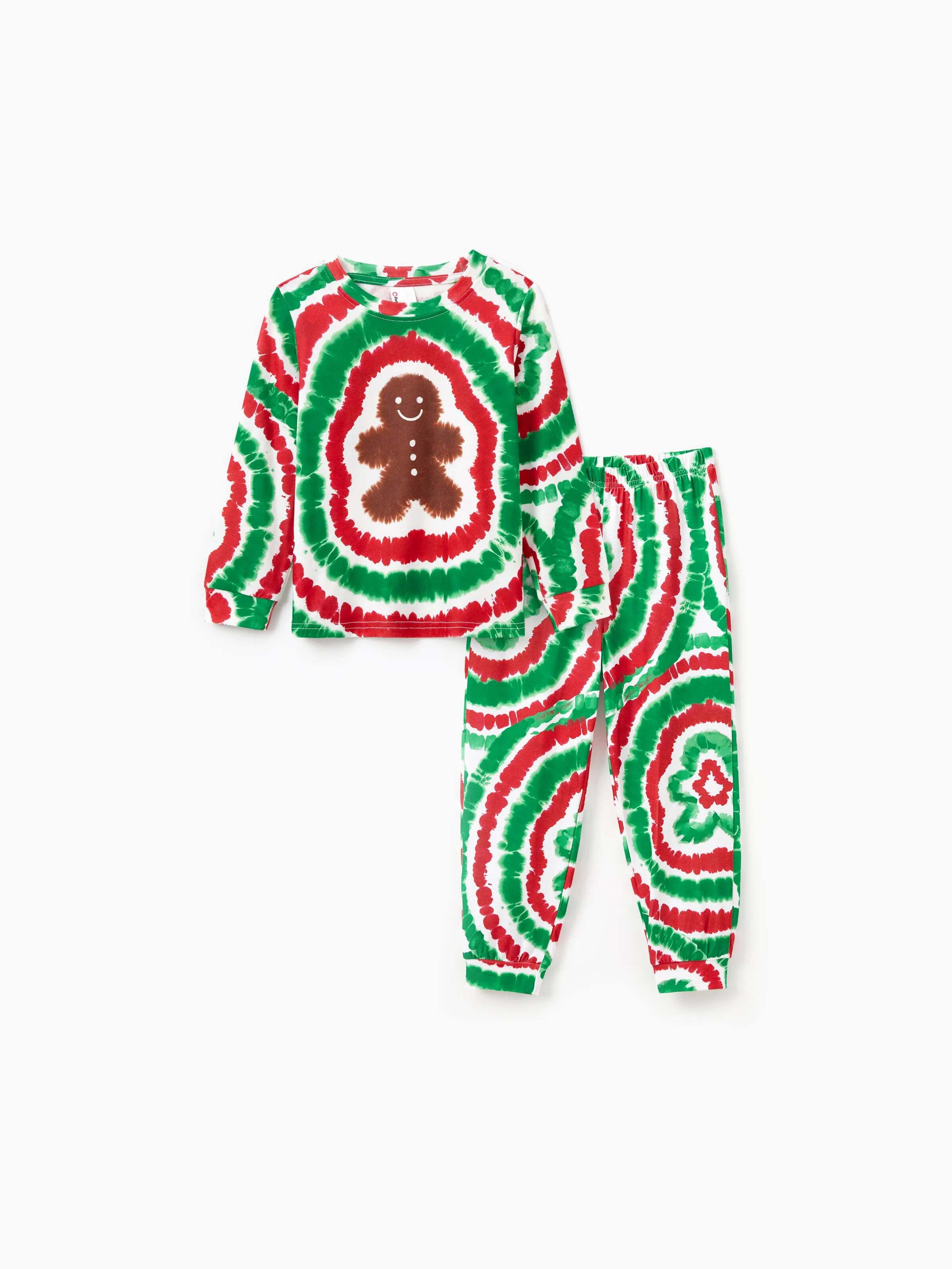 Christmas Family Red&Green Tie-Dye Gingerbread Man Pajamas Sets with Christmas Socks MultiColour