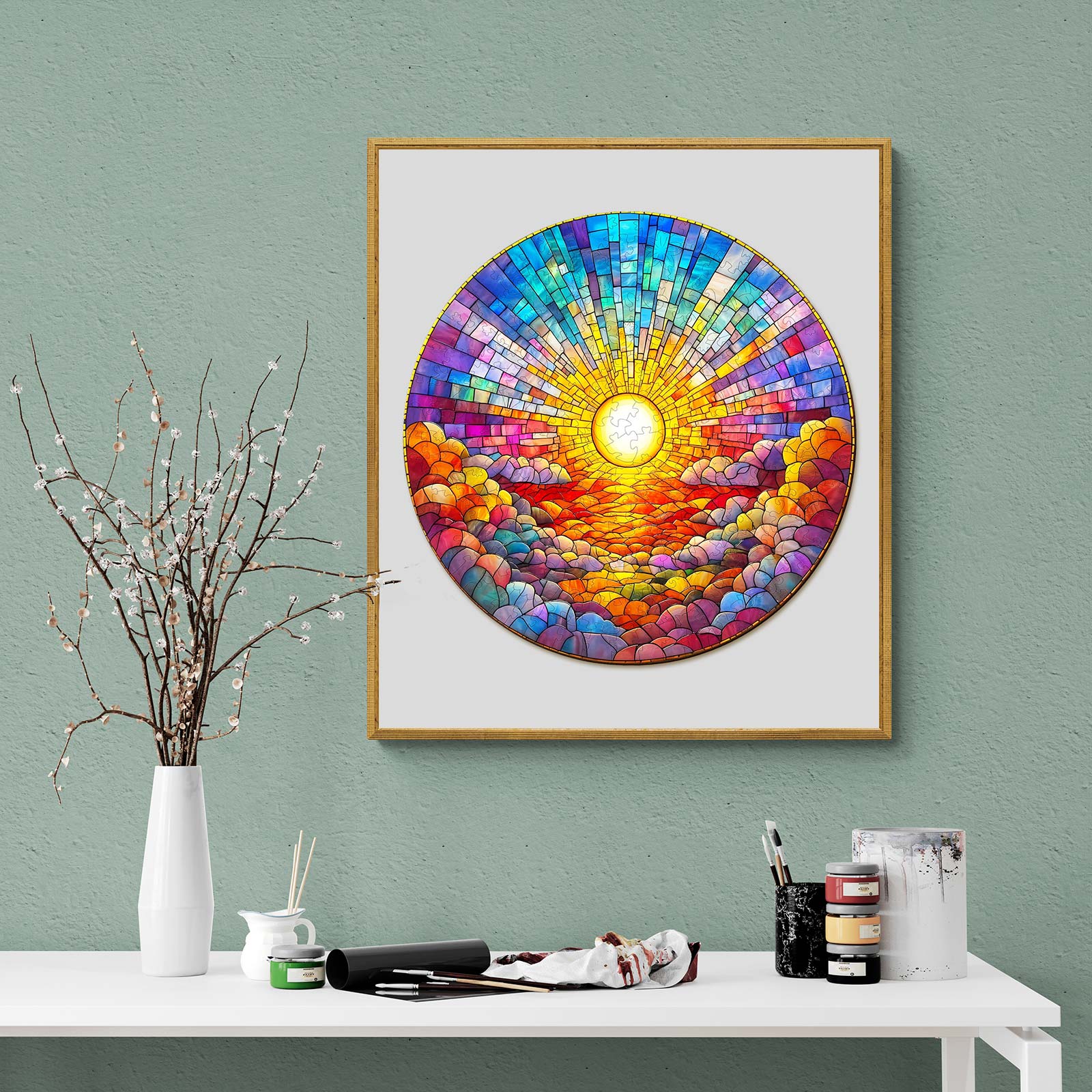 Stained Glass Rainbow Wooden Jigsaw Puzzle