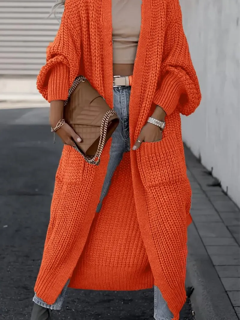 Women's Solid Drop Shoulder Long Cardigan