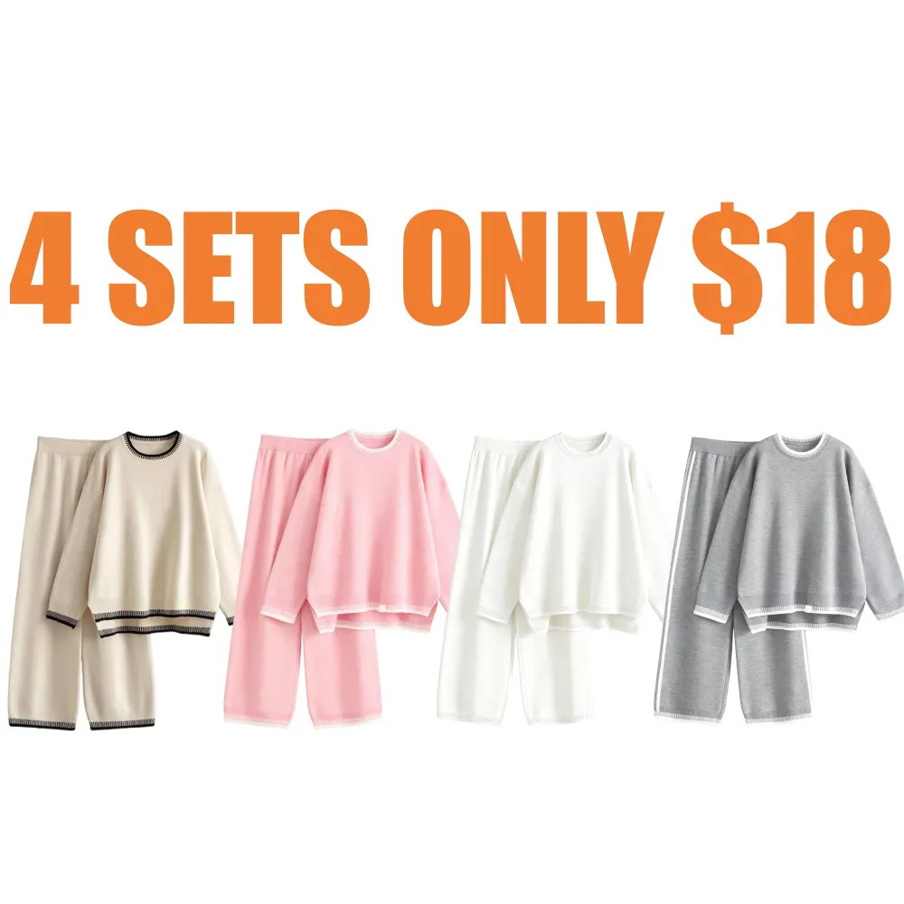 Chic Crew Neck Sweater & High Waist Loose Pants Casual Outfit