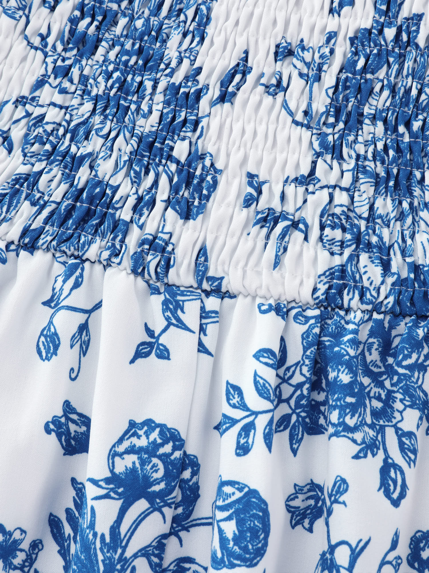 Floral Print Shirred Bodice Drawstring Mini Dress