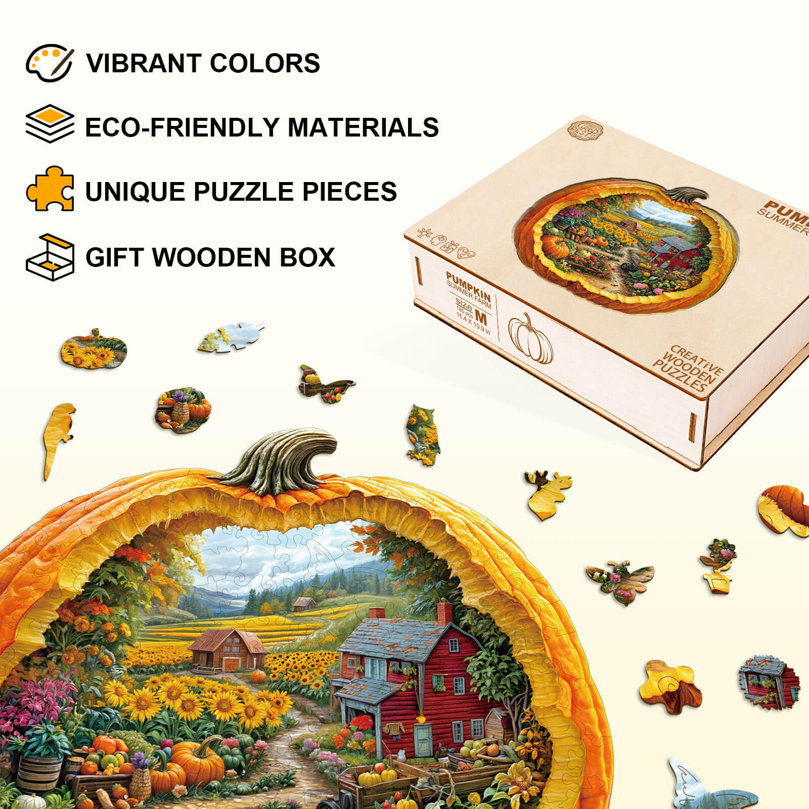 Pumpkin Summer Farm Wooden Jigsaw Puzzle