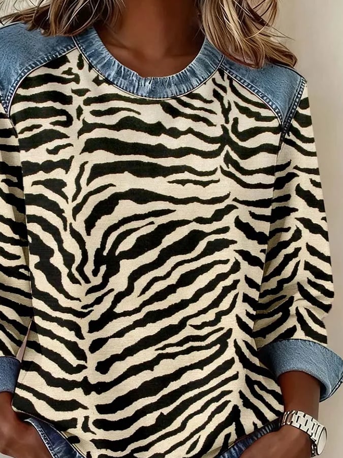 Women'S Casual Round Neck Printed Pullover Sweatshirt