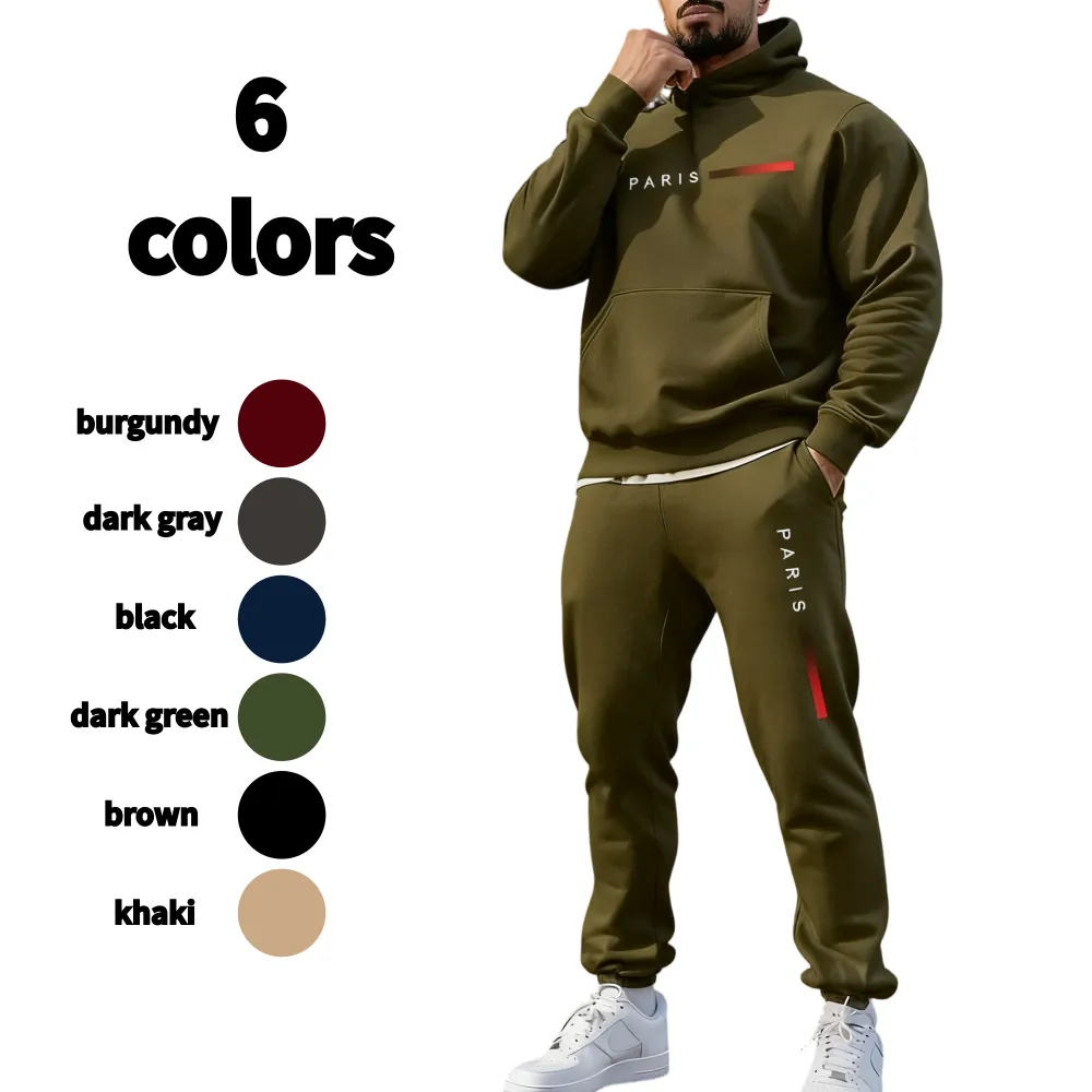 Men's Paris Letter Printed Hoodie Set - Fall & Winter Casual