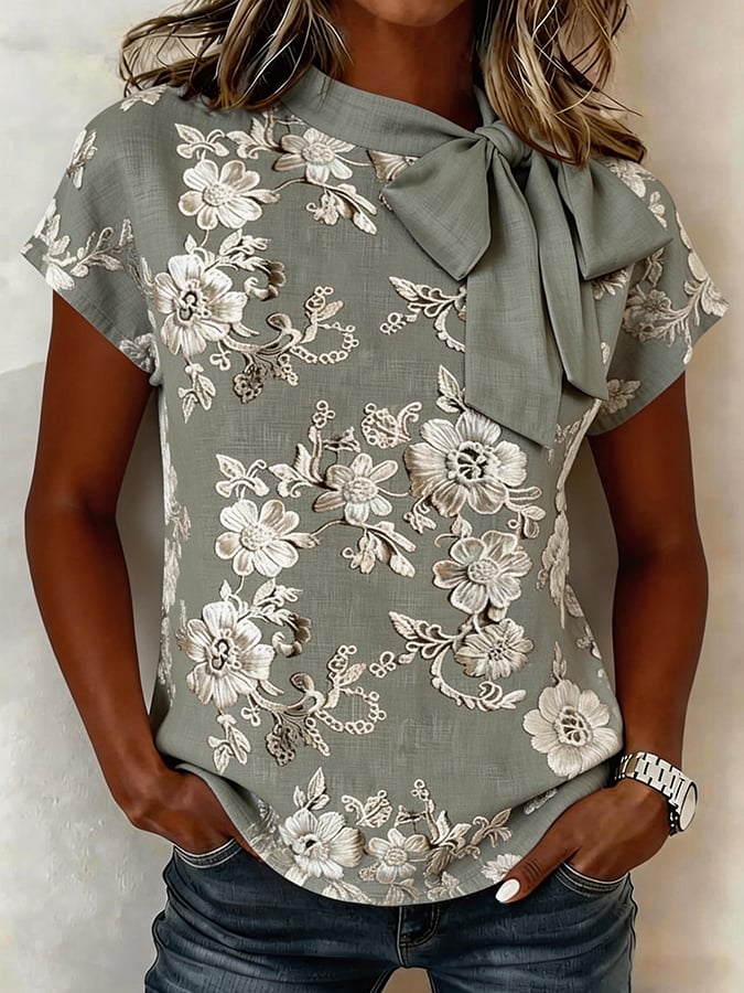 Women's Casual Printed Cotton Linen Top- Fast Shipping