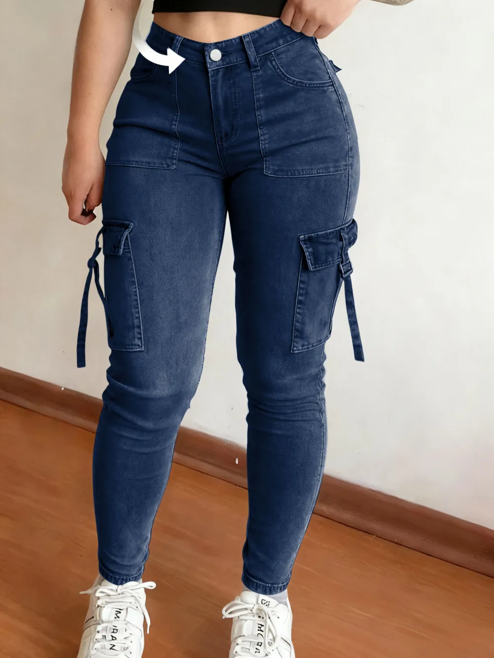 Women's Plain Multi-pocket Denim Cargo Pants