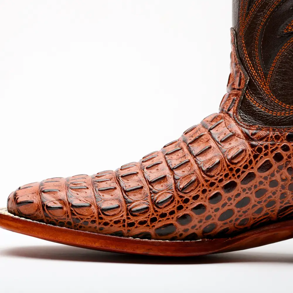 Cognac Caiman Hornback Leather Boots - Square Toe