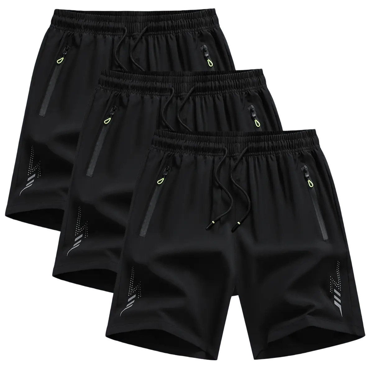 Men’s Casual Shorts — Zipper Pockets, Stretch Fabric, Lightning Stripes, Vertical Ribbed Details, Preppy Fitness Style, Perfect for Spring/Summer