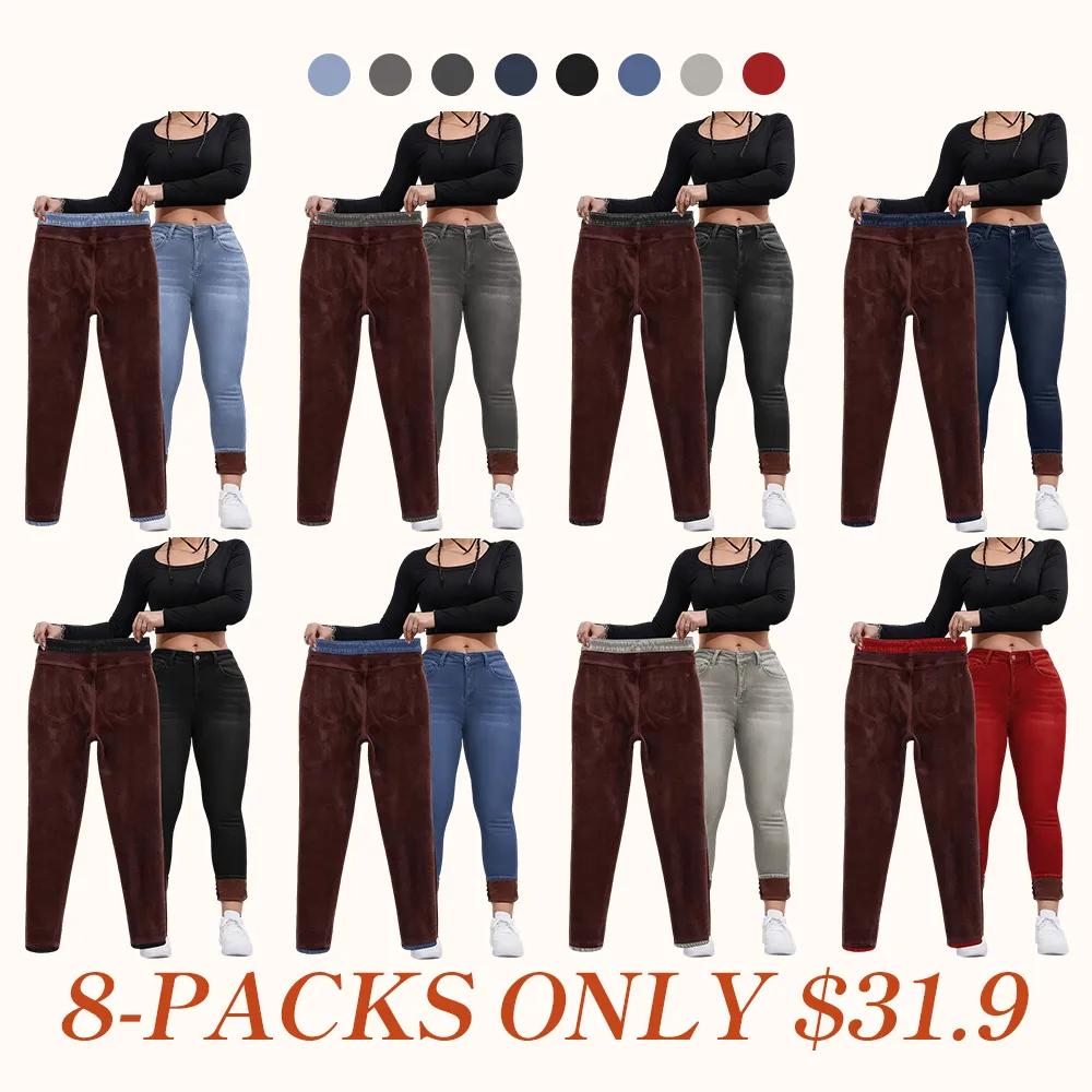 Women's Fall Winter Fleece Lined Denim Jeans