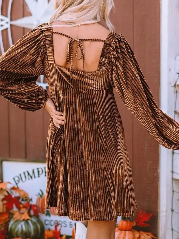 Women's Plain Bishop Sleeve Tie Back Square Neck Dress