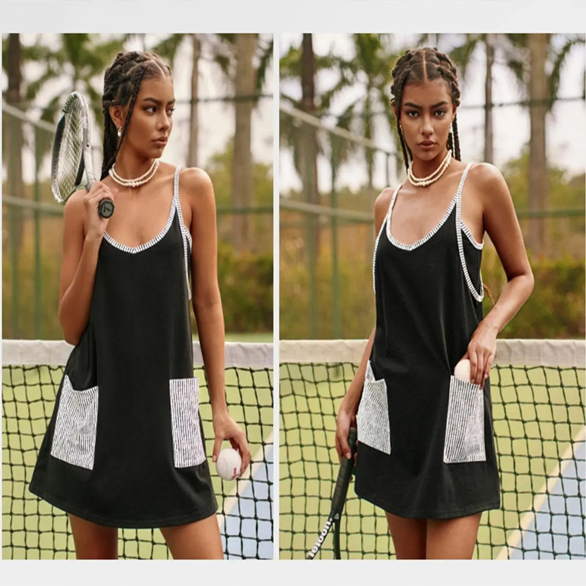Women's Summer Mini Dress Casual Workout Tennis Dress with Shorts Sleeveless Althletic Dresses