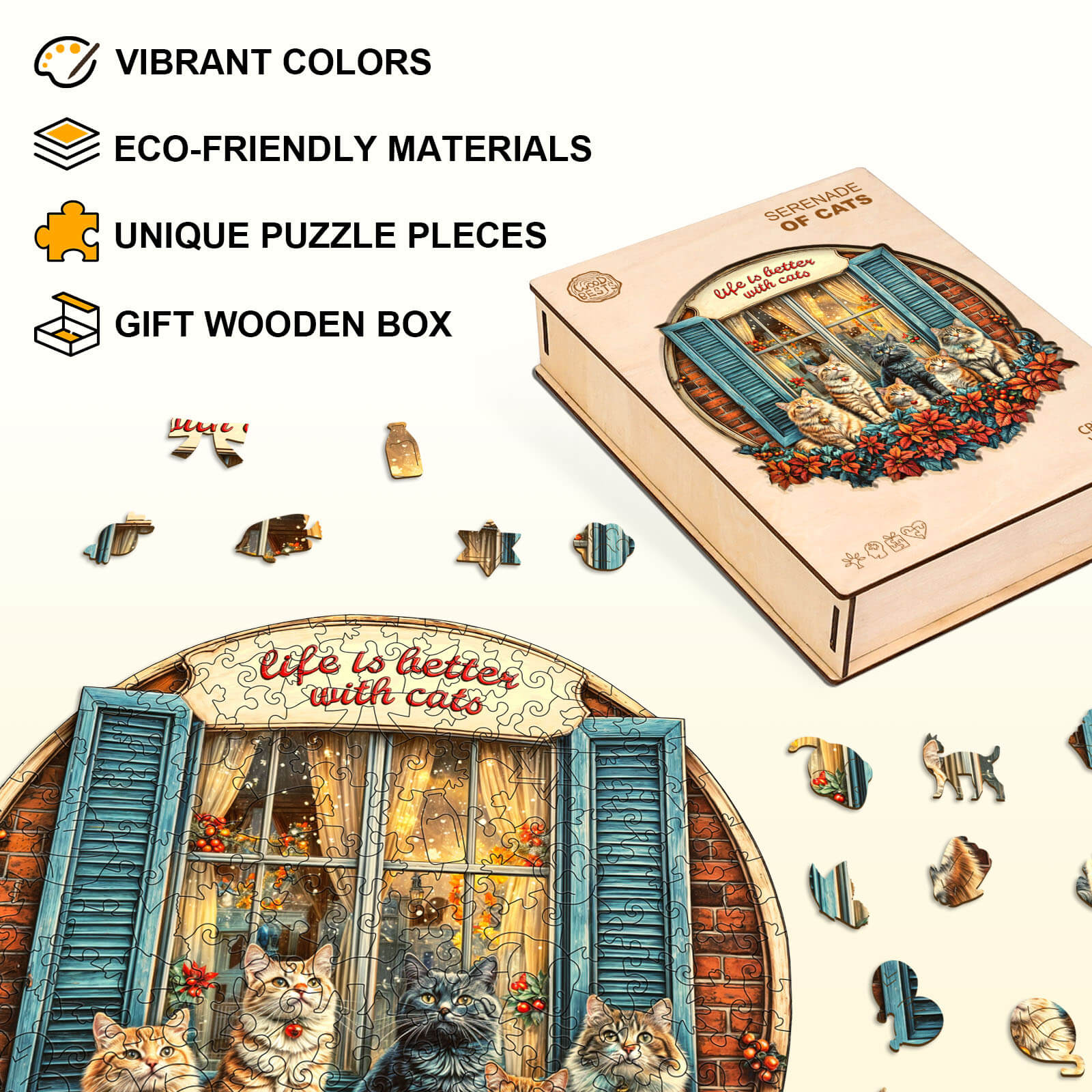 Serenade of Cats Wooden Jigsaw Puzzle