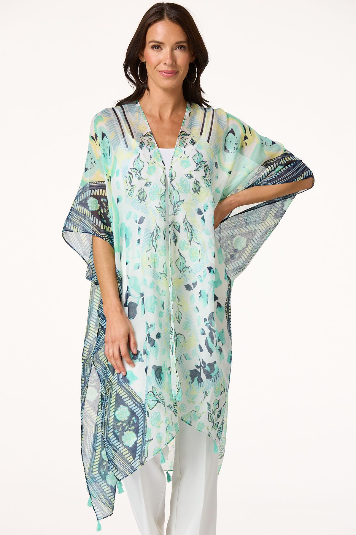 Floral Tile Border Print Kimono
