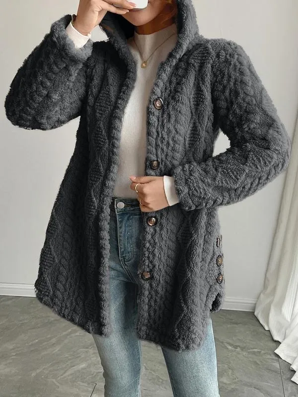 Women's Fall Winter Warm Fashion Jacquard Hooded Cardigan Long Sleeve Coat