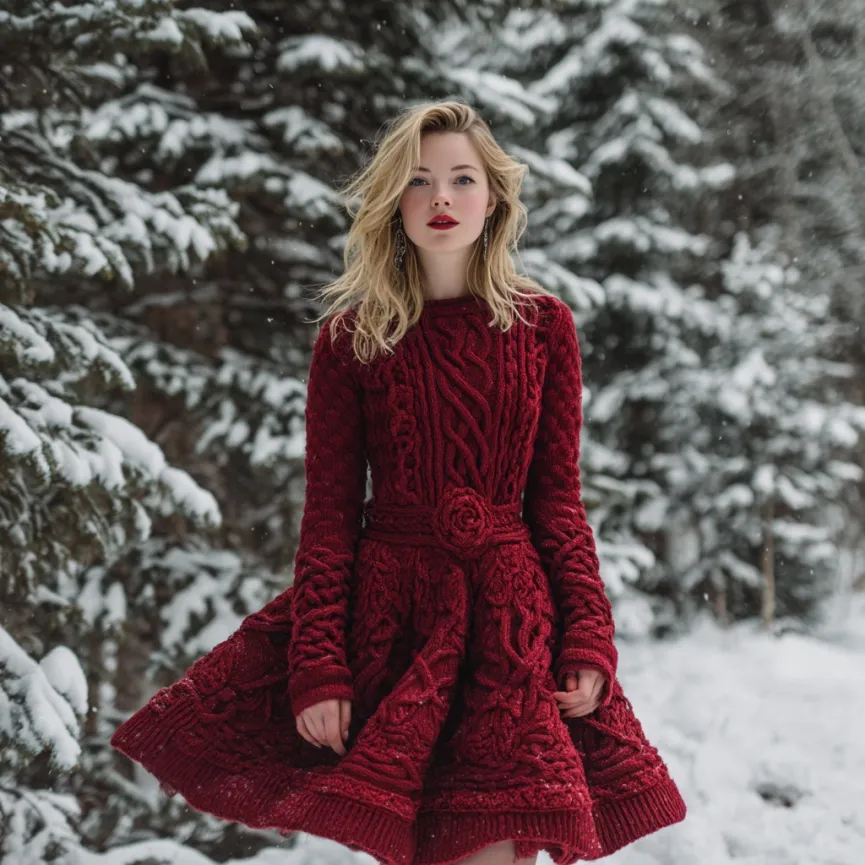 Women's Vintage Christmas Celtic Art Knitted Midi Dress