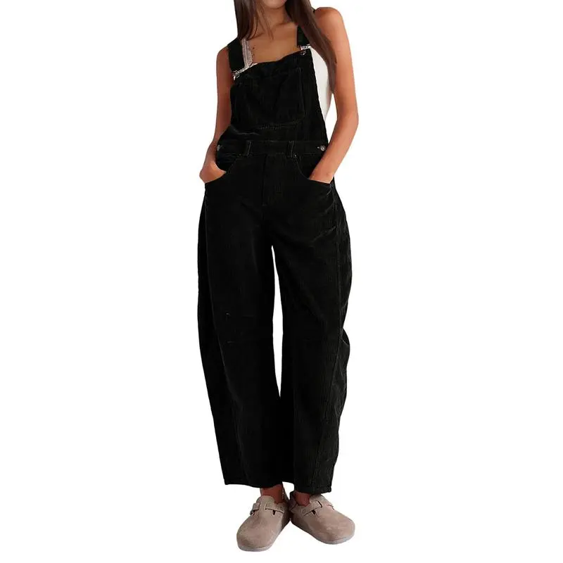 Women Barrel Wide Leg Bib Corduroy Pants