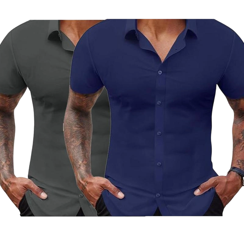 Men's Stretch Dress Shirts Short Sleeve Slim Fit Business Casual Button Down Shirts Muscle Fit Men's Dress Shirts Shortsleeve Menswear gifts for dad