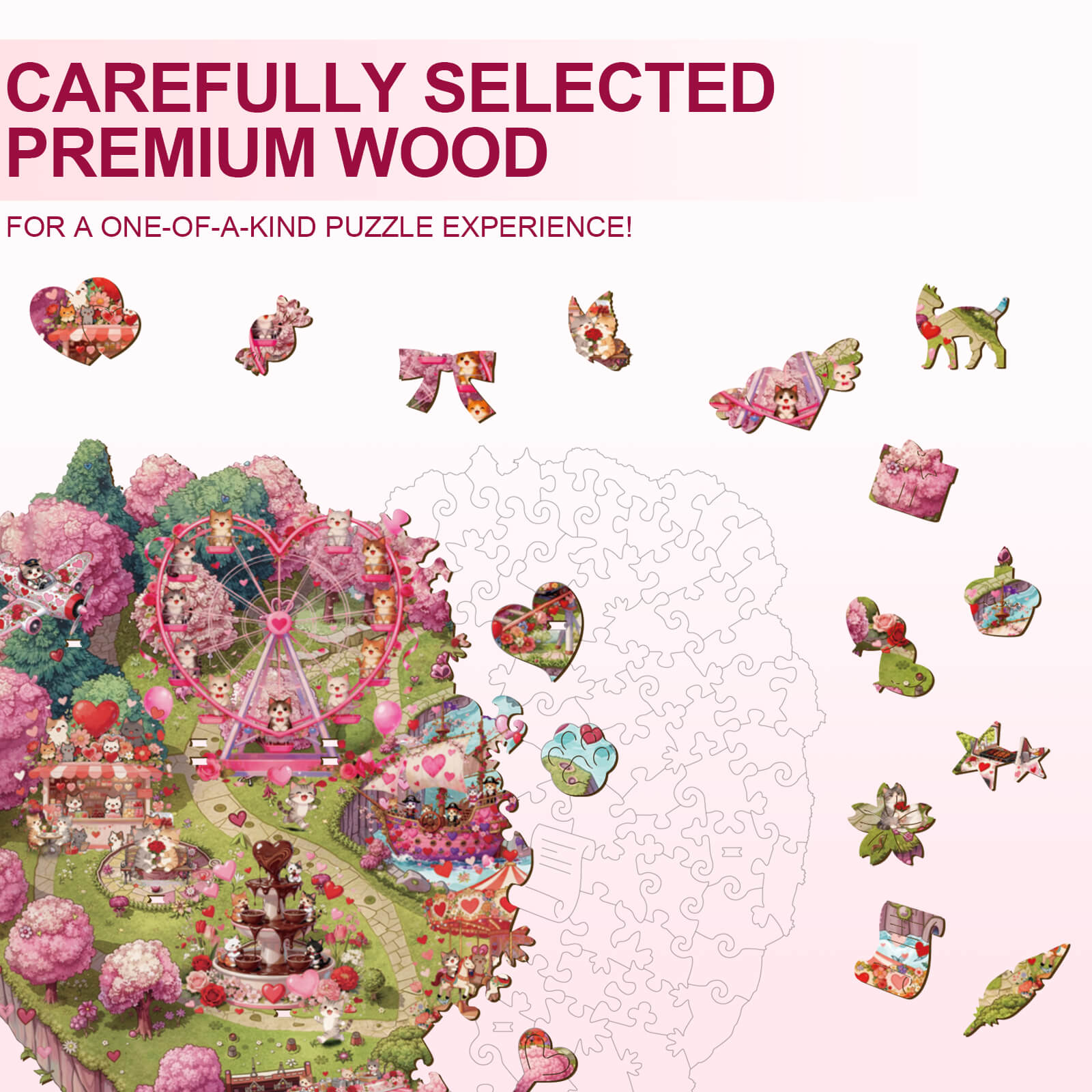 Valentine Kittyland Wooden Jigsaw Puzzle