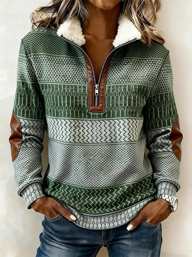 Women'S Casual Color Block Printed Pullover Sweatshirt