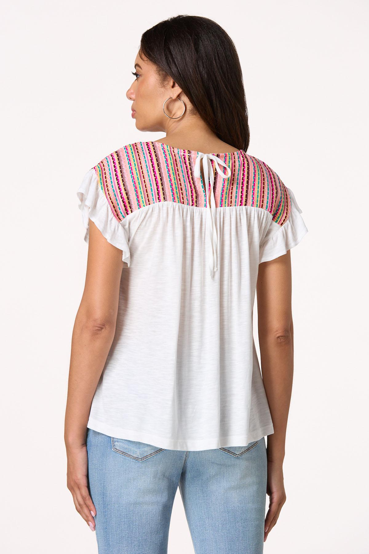 Tasseled Embroidered Stripe Top