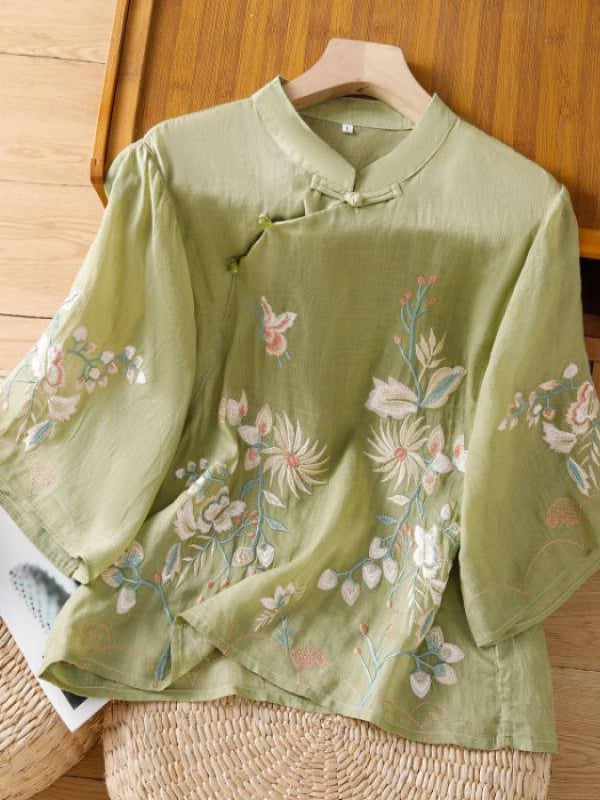 Women Embroidered Cotton Linen Tops- Fast Shipping