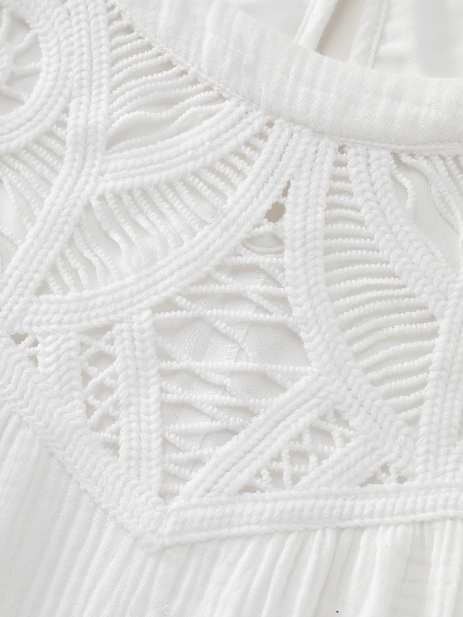 Cotton Sheer Lace Neckline Waist-Tie Maxi Dress