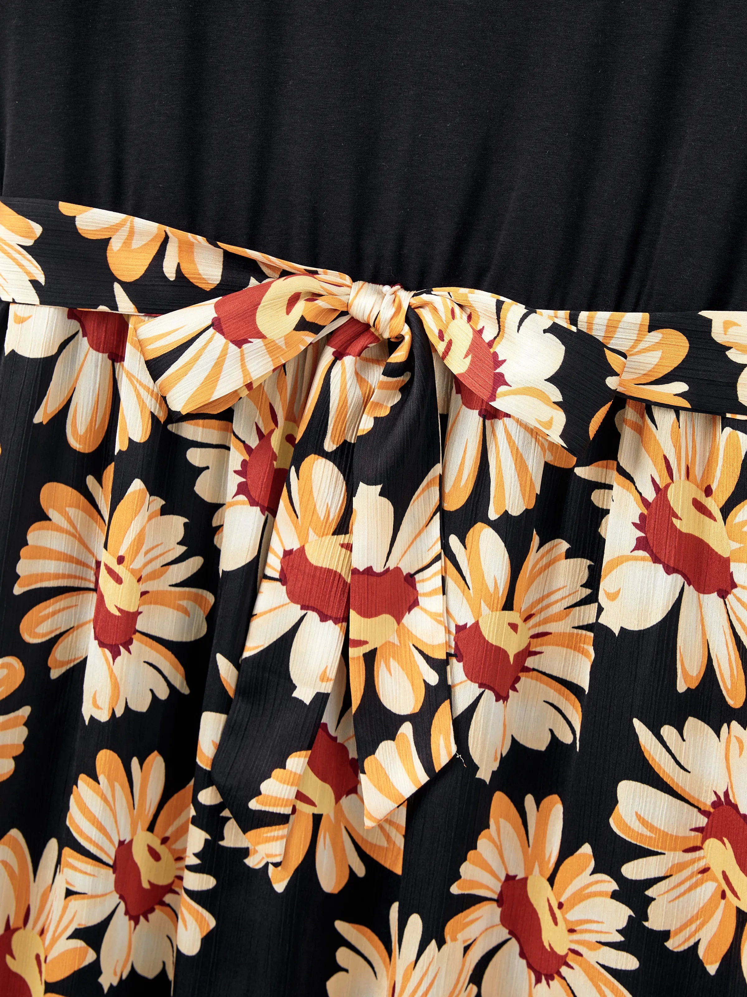 Family Matching Set Floral Sleeveless Strappy Dress or Colorblock Short-sleeve T-shirt  Black