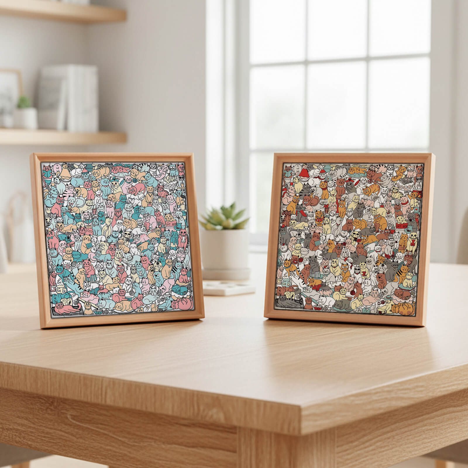 175 Pcs Morandi-Colored Cute Cat Shaped Square Wooden Jigsaw Puzzle