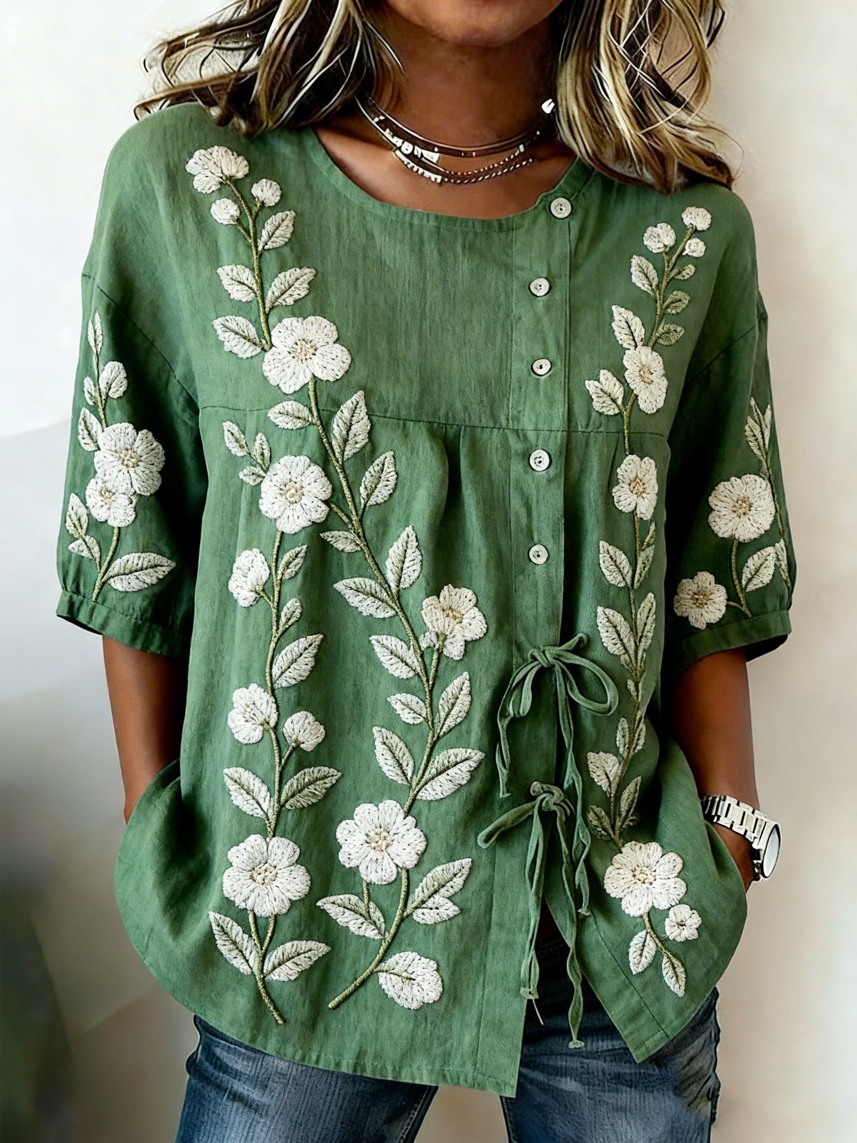 Women's Floral Print Half Sleeve Casual Blouse- Fast Shipping