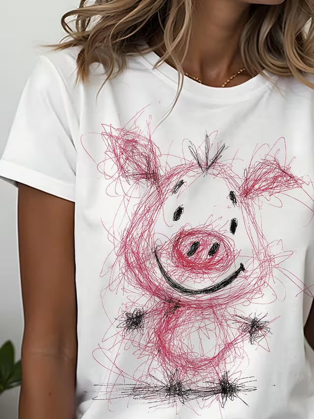 Women's Short Sleeve T-shirt Summer White Animal Printing Jersey Crew Neck Daily Going Out Casual Top