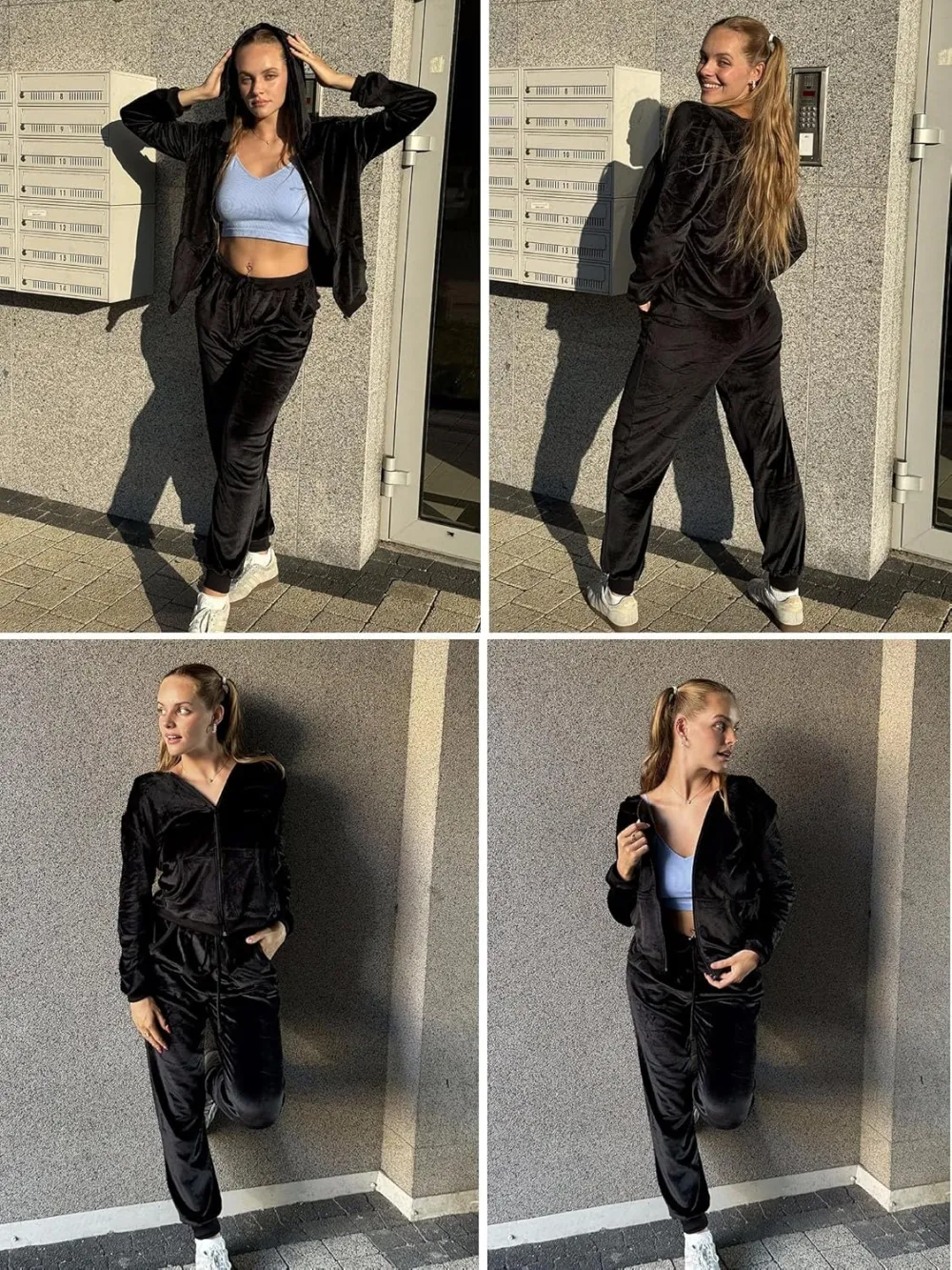 Women's Casual Velour Tracksuit Set Full Zipper Hoodie