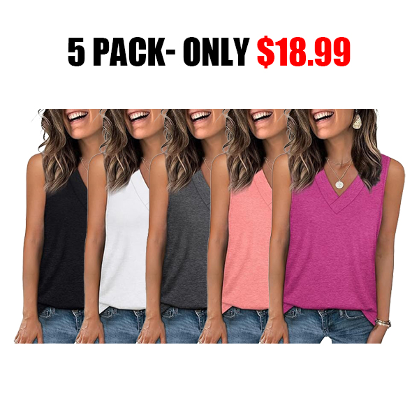 🎁✨Women's Sleeveless V-Neck Slimming Loose Fit Casual Tank Top T-Shirt