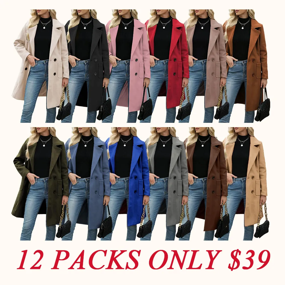 Women Winter Wool Blend Camel Mid-Long Coat