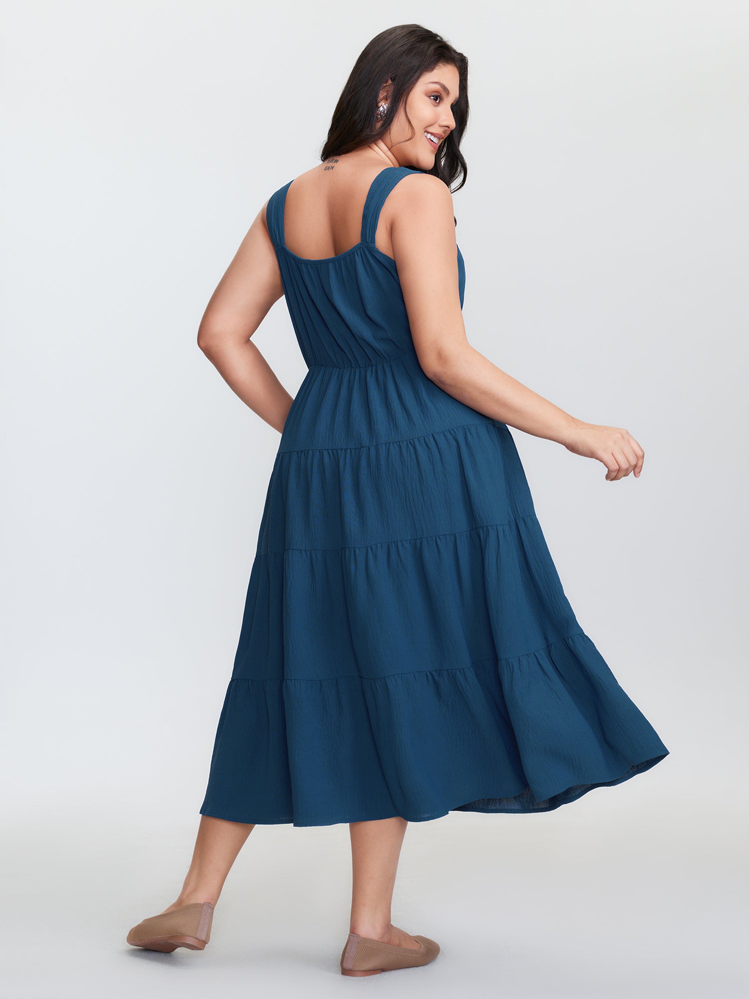 Plain Tiered Wide Strap Maxi Dress