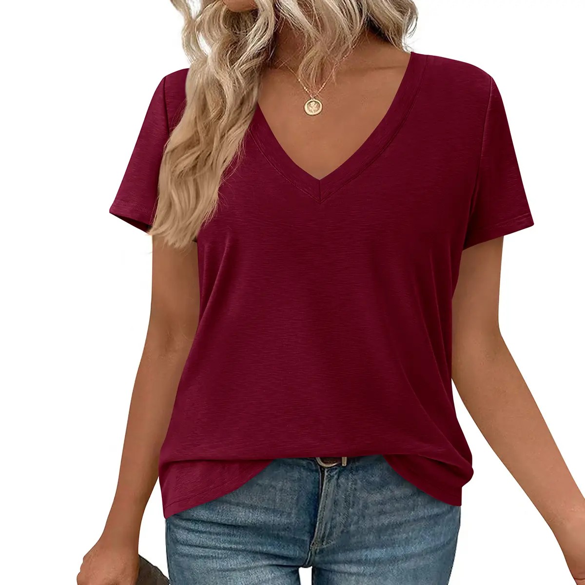 🔥11-Pack $24.99-Women’s Summer Casual V Neck Sleeve Loose Basic Tees